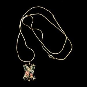 Cloisonné vintage pillow double sided pendant with necklace